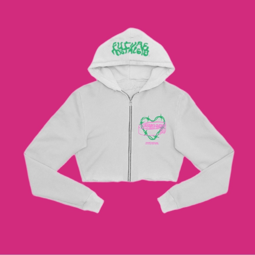 Dua Lipa Future Nostalgia tour collectible White Crop Zip Hoodie, NWOT